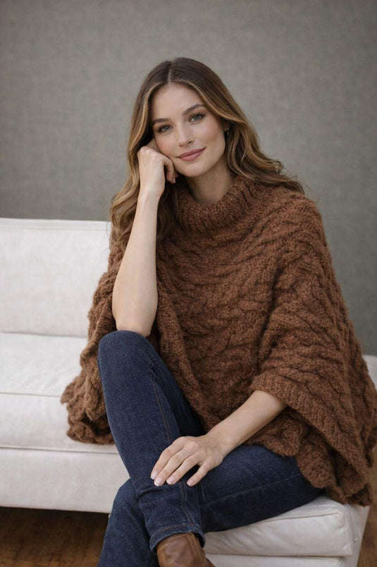 Sophie Poncho Knitting Pattern PDF Easy+ Broken Cable Stitch Cozy Winter Accessory Instant Download